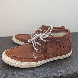 Converse All Stars Brown Women's Leather Moccasins Fringe Size 7